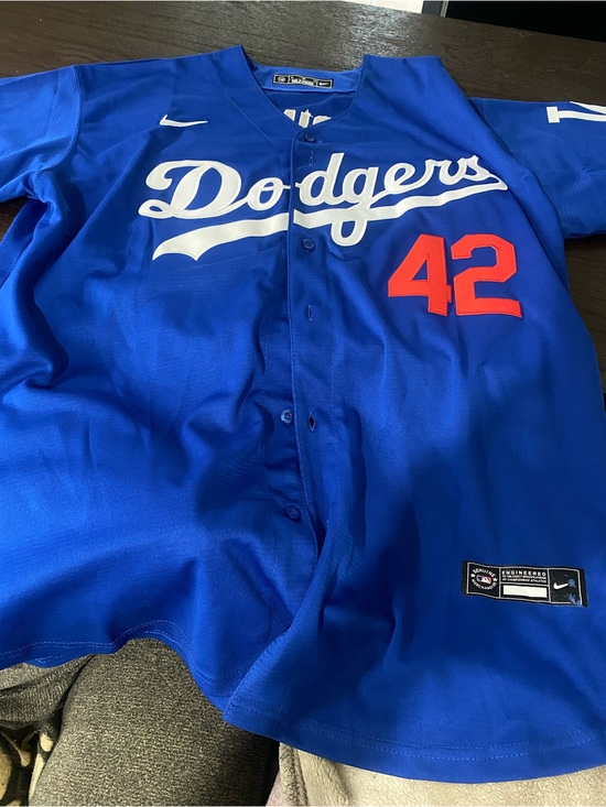Nike Other - Nike Royal Blue Dodgers Jersey with White Script and Red Number Jackie Robinson